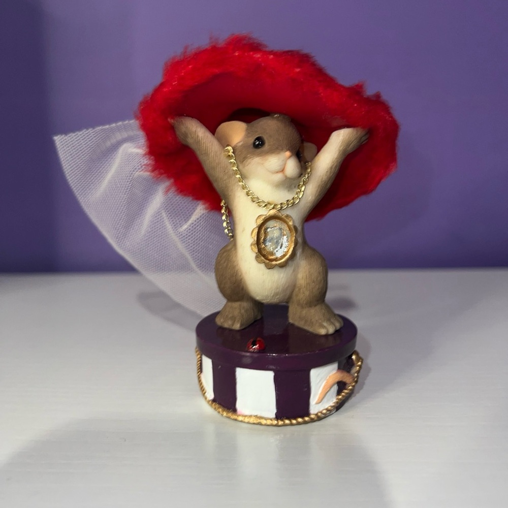 Charming Tails You've Got Style Mouse Red Feathered Hat Figurine
